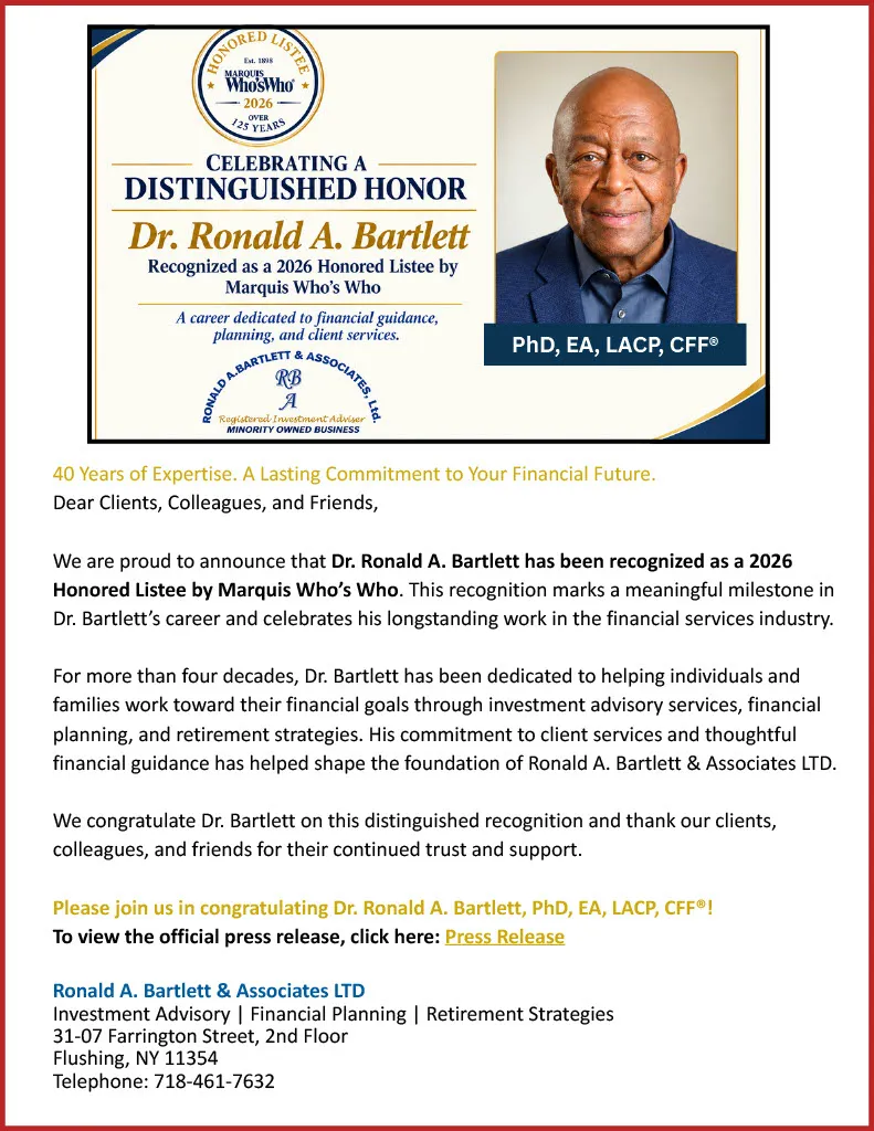 Ronald A Bartlett honored 
